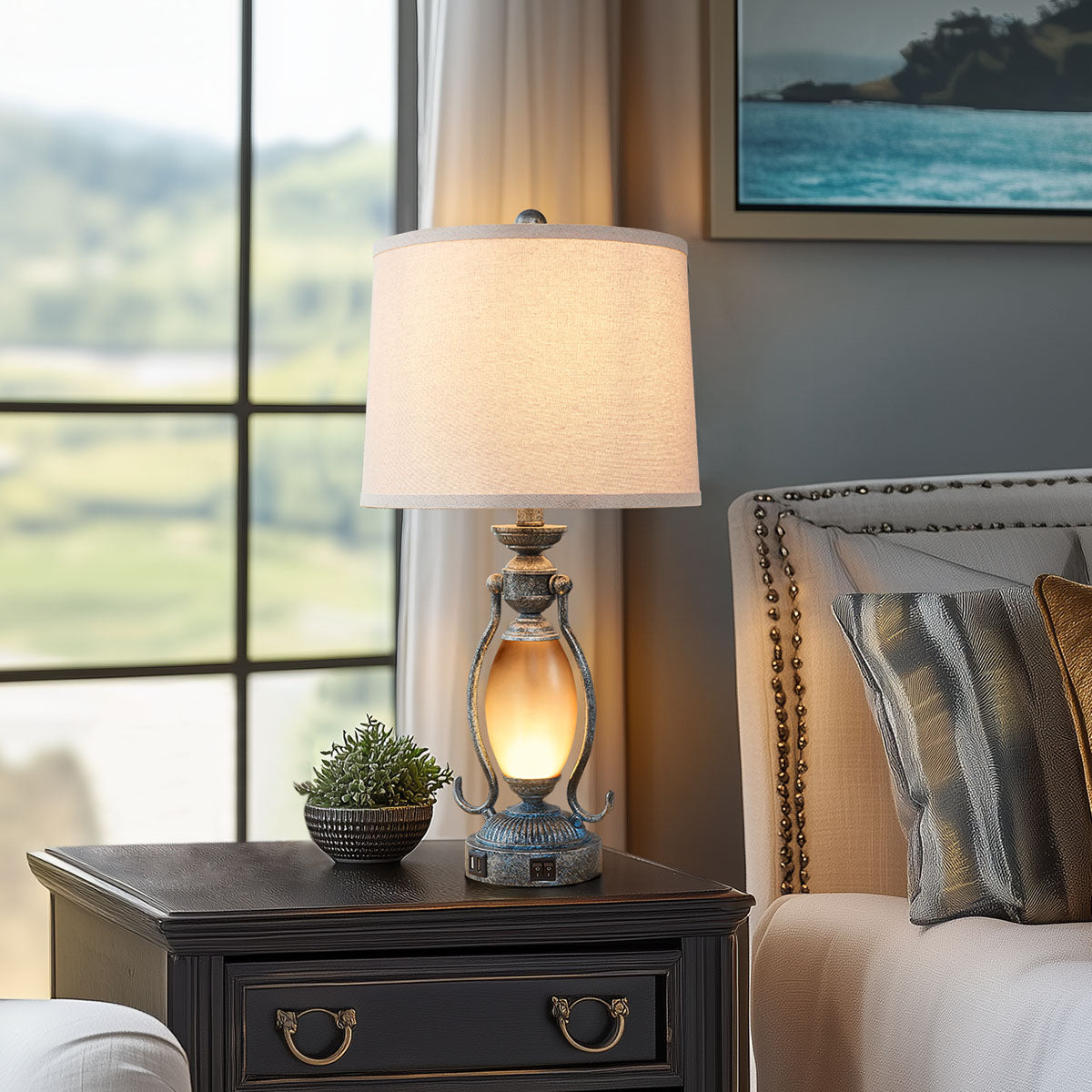 25.5"Vintage Bronze Table Lamps Set (Set of 2)