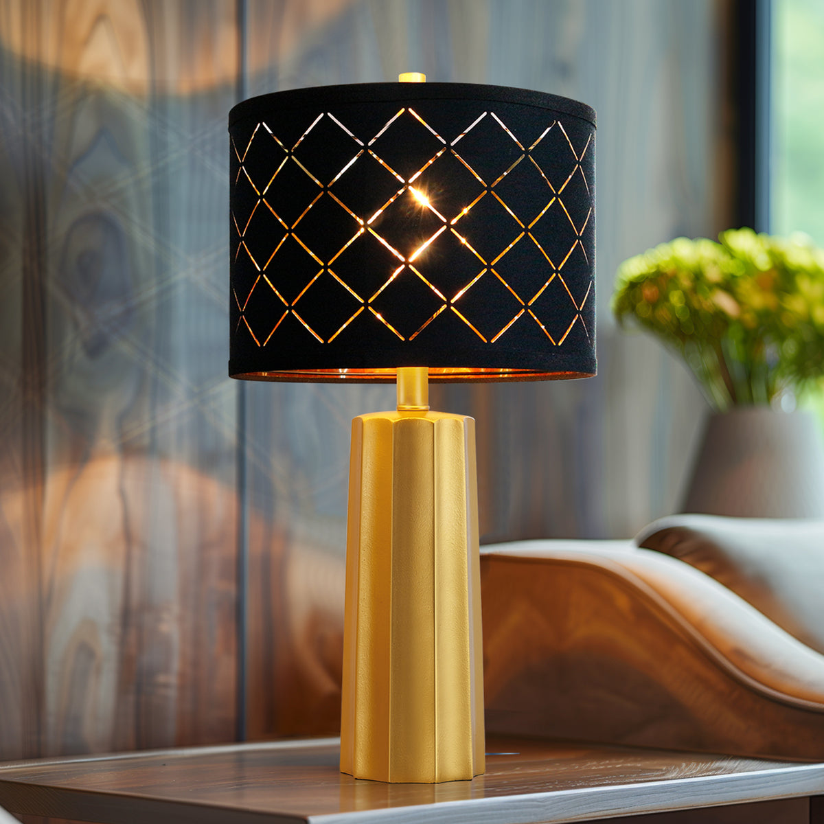 RORIA 24"Modern Table Lamps Set of 2, Gold Rustic Bedside Lamp with Black Mesh Shade for Living Room, Bedroom, Nightstand, Coffee Table (Includes 2 Bulbs)