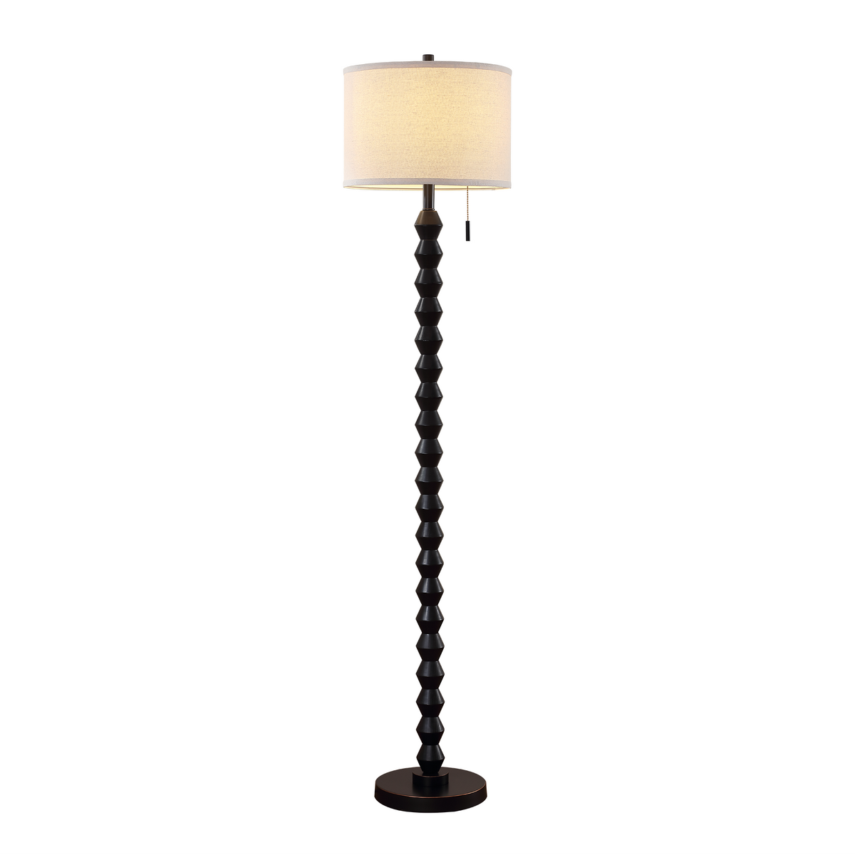 RORIA 65”Black Solid Wood Floor Lamp, with a Round Linen Shade and Pull Cord Switch,modern Standing Lamp,for Living Room, Bedrooms, and Offices(bulb included)