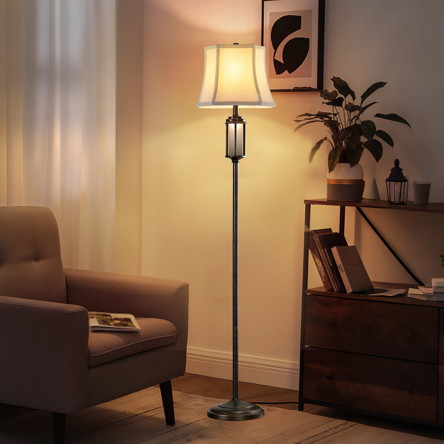 65.8' Antique Brass Finish Floor Lamp With Night Light