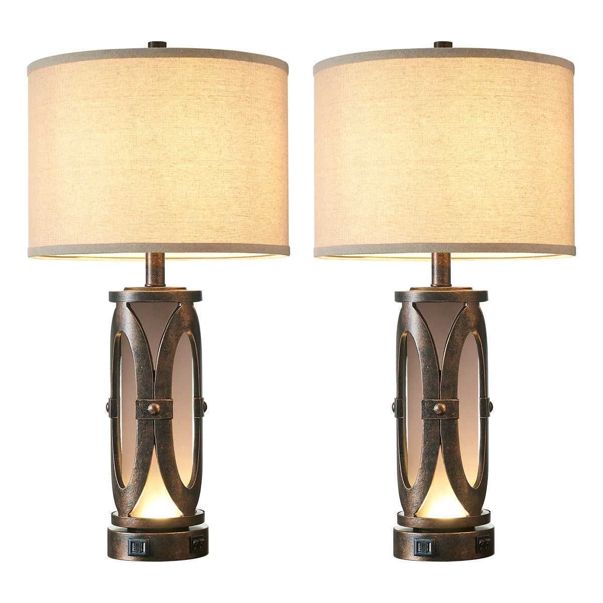 26" Industrial Table Lamp set with Dual USB Ports And Night Light ( Set of 2)