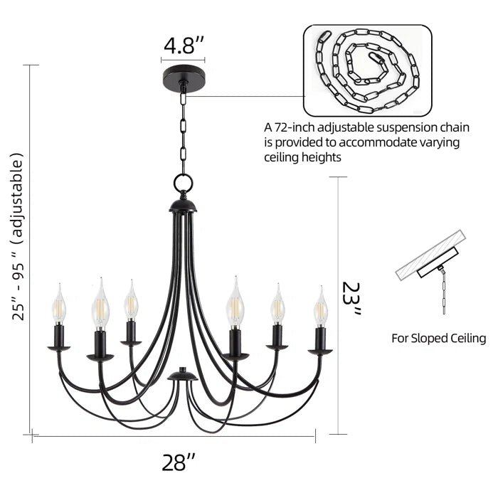 6 - Light Dimmable Classic / Traditional Chandelier,72" Adjustable Chain