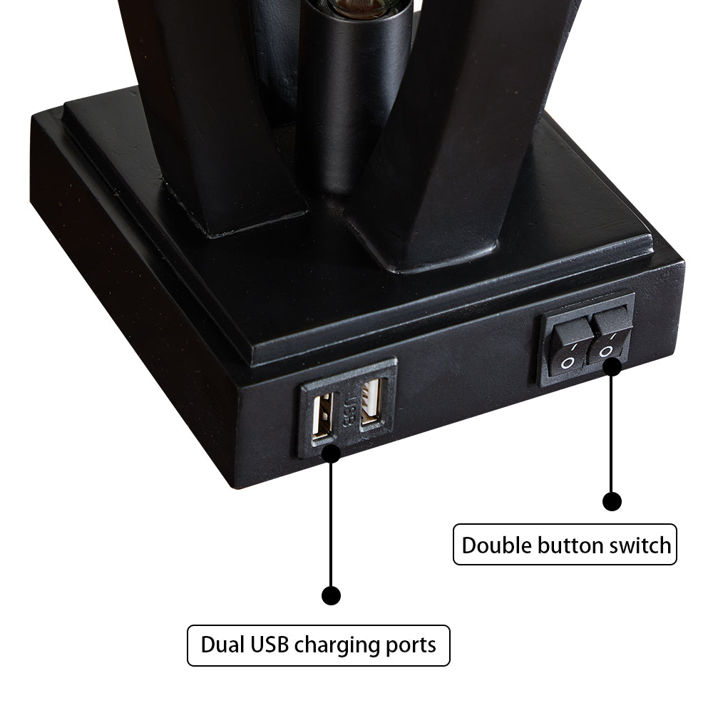26 "wood grain table lamp with night light and dual USB ports (set of 2)
