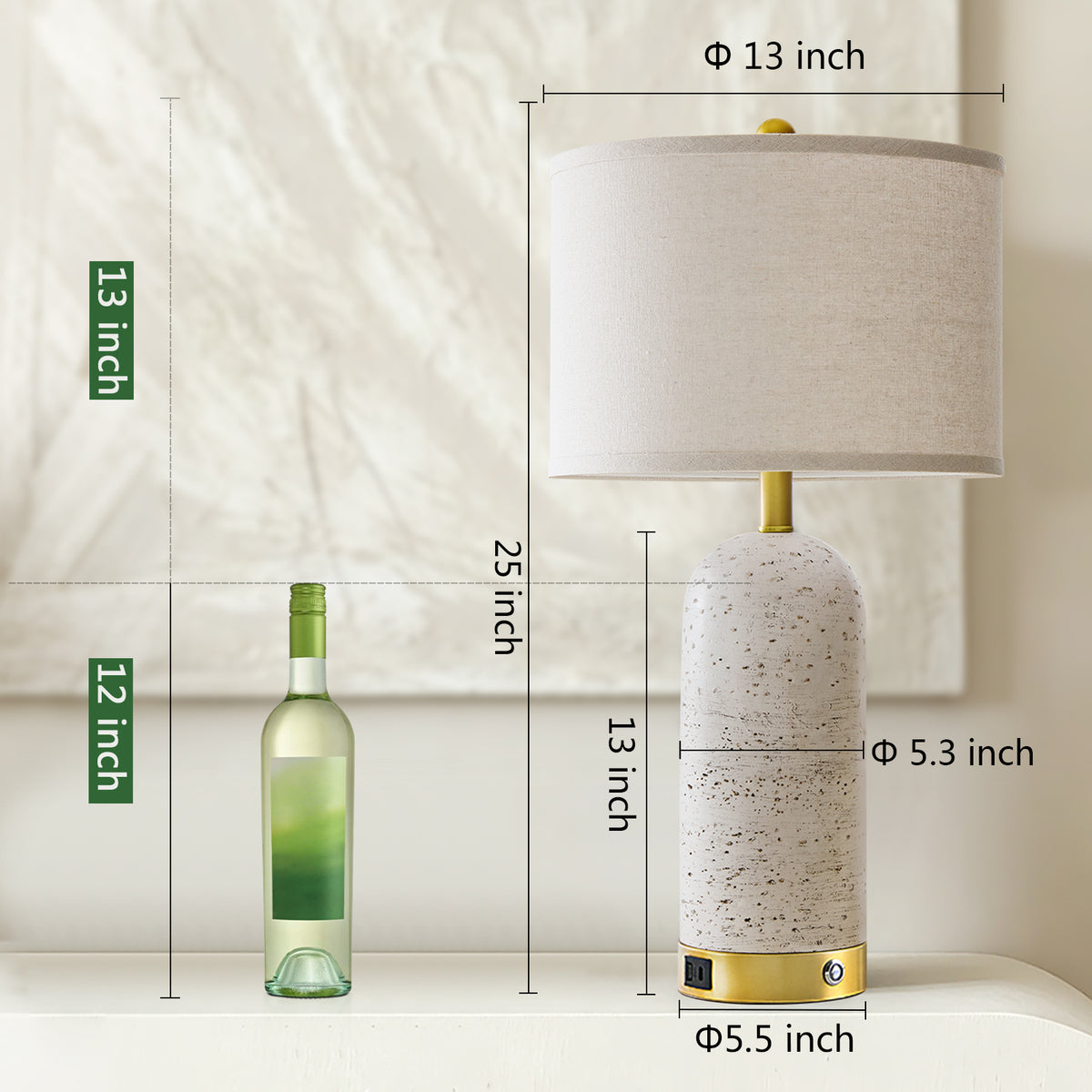 RORIA Modern Table Lamps Set of 2, 25"Touch Control Bedside Lamps with Linen Shades and Resin Bases, Featuring 3-Level Dimming,for Bedrooms, Living Room, and Offices (Bulbs Included)