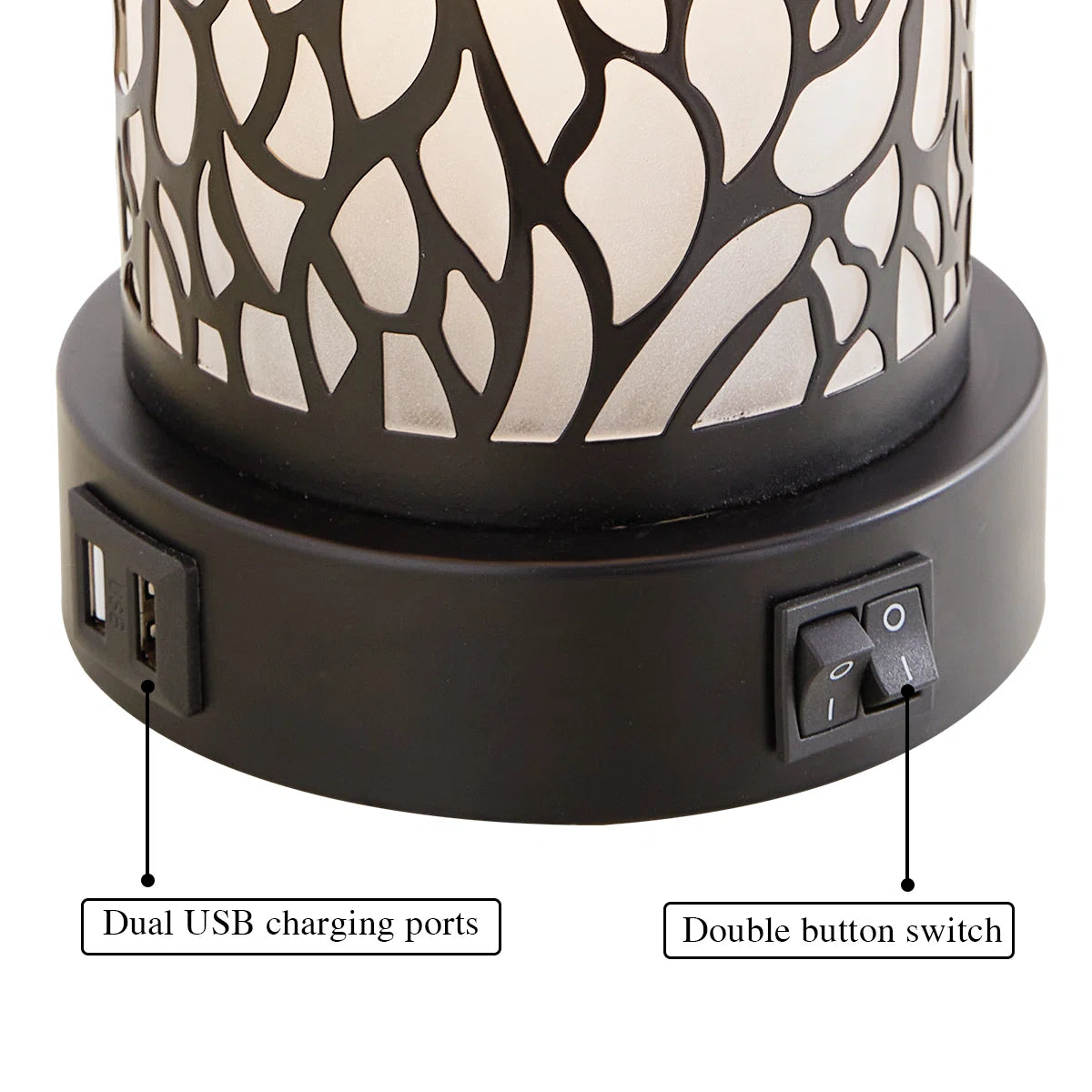 Hendrike 25" Carved Metal+Glass Table Lamp Set With Night Light And USB Ports (Set of 2)