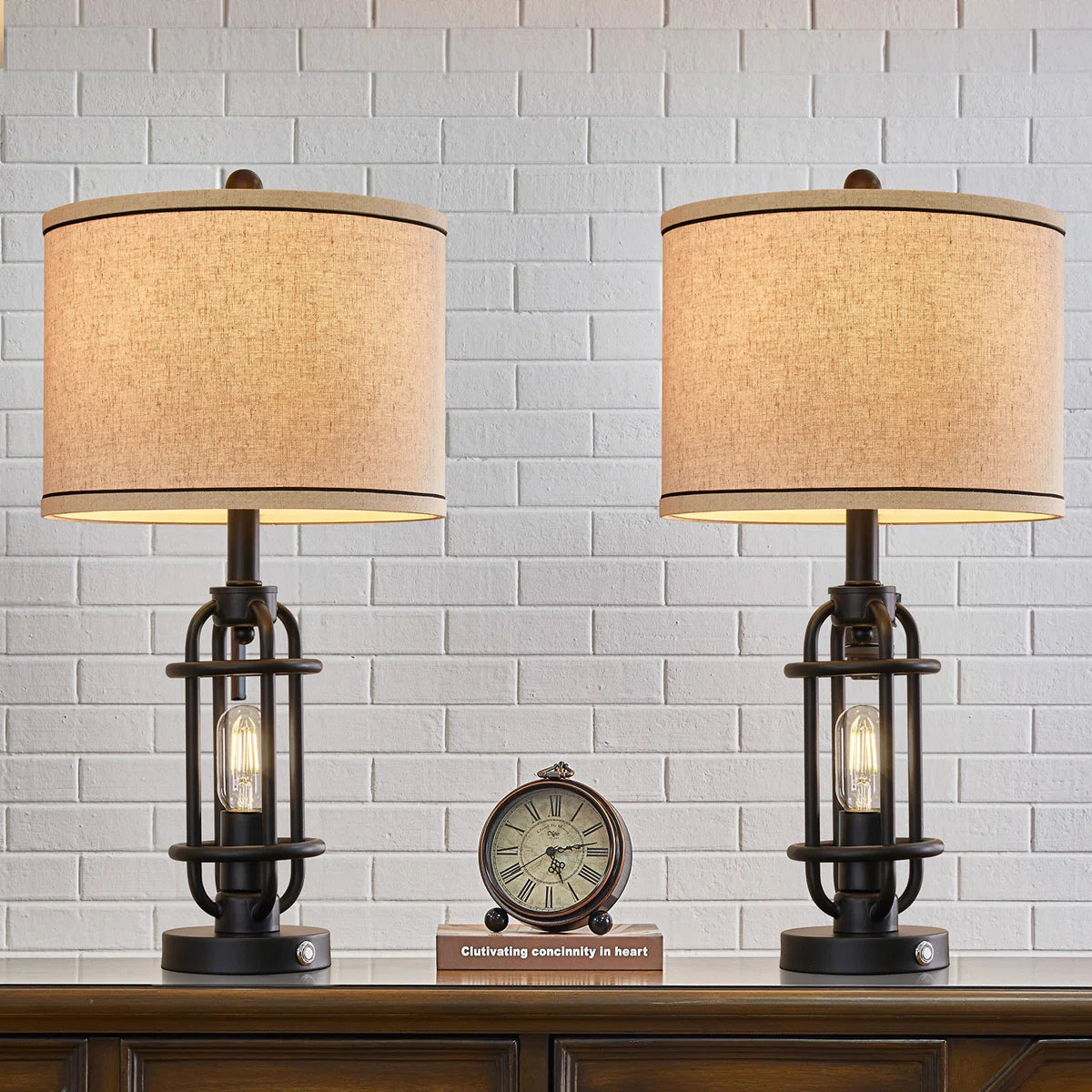 Jacolbi 3 Way Dimmable Touch Control Table Lamp with Dual USB Ports (Set of 2)