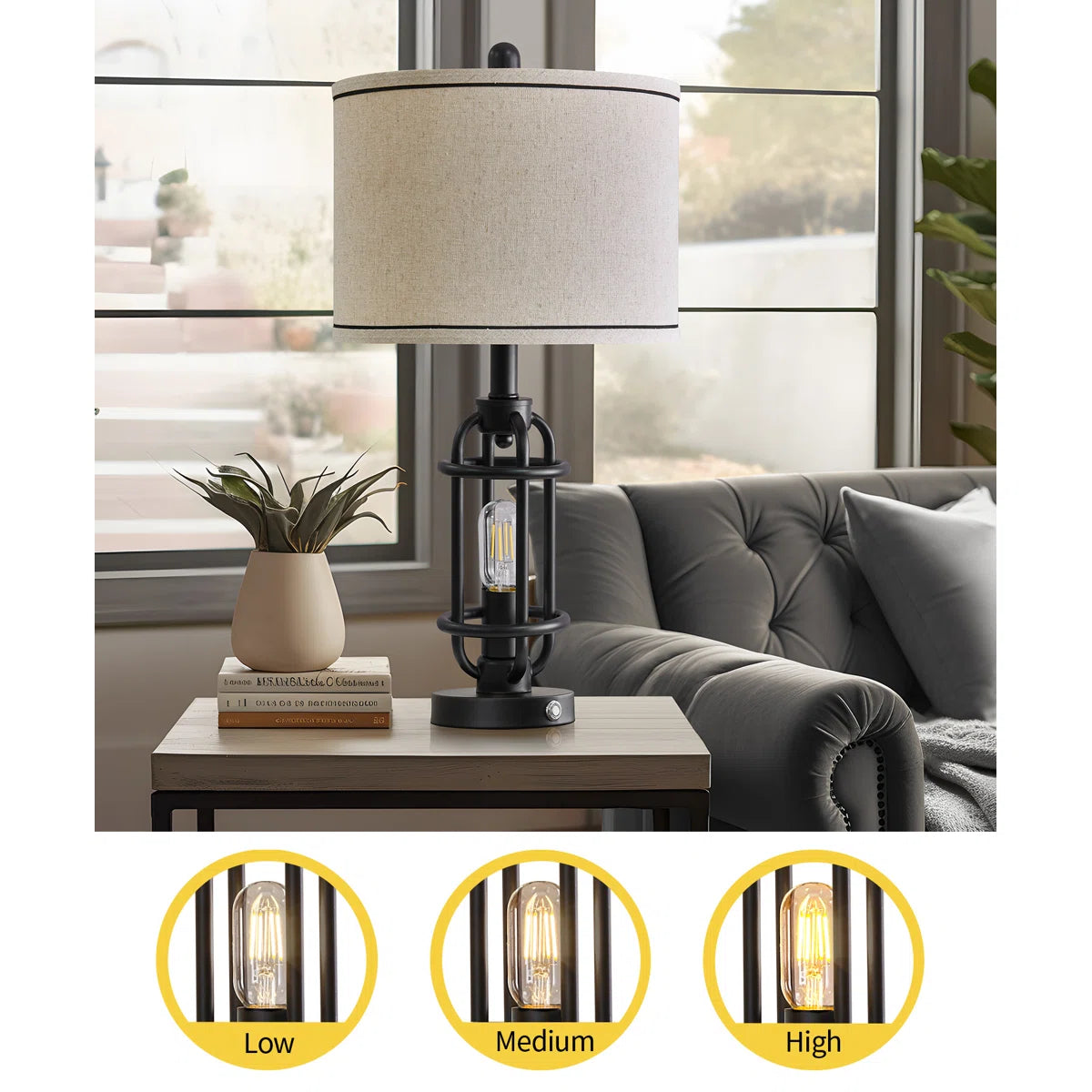 Jacolbi 3 Way Dimmable Touch Control Table Lamp with Dual USB Ports (Set of 2)
