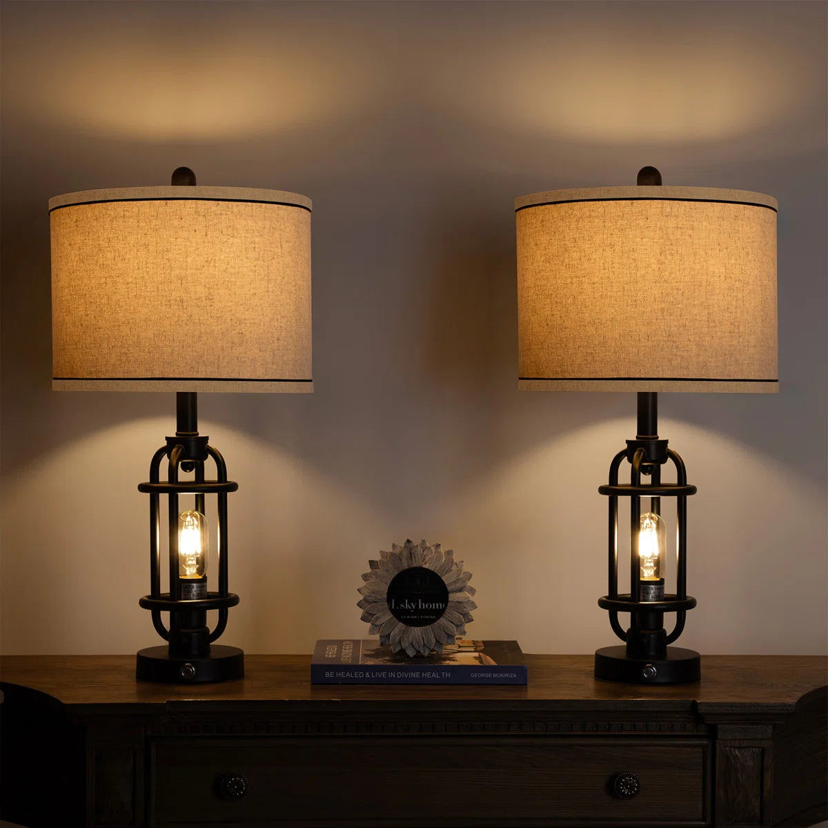 Jacolbi 3 Way Dimmable Touch Control Table Lamp with Dual USB Ports (Set of 2)