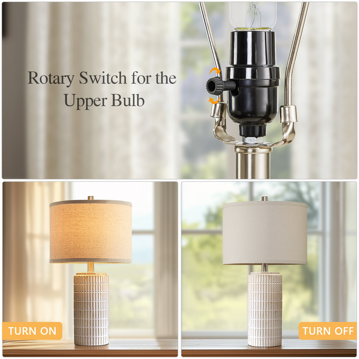 RORIA 23” White Ceramic Table Lamps Set of 2, Modern Style Bedside Lamps,for Bedrooms, Living Rooms, and Offices