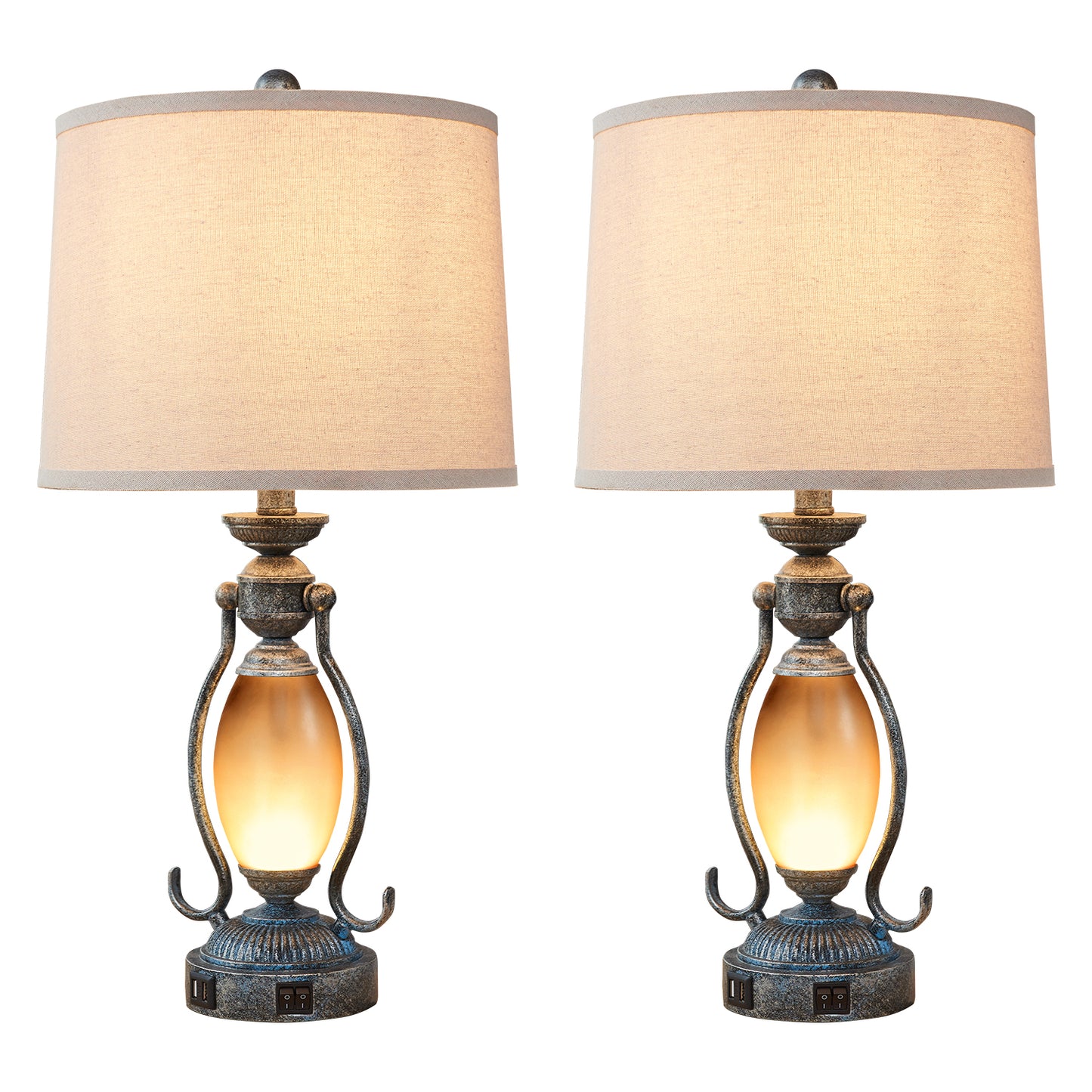 25.5"Vintage Bronze Table Lamps Set (Set of 2)