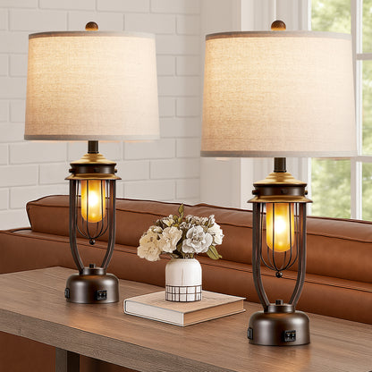 27” Table Lamp Set With Night Light And USB Ports (Set of 2)