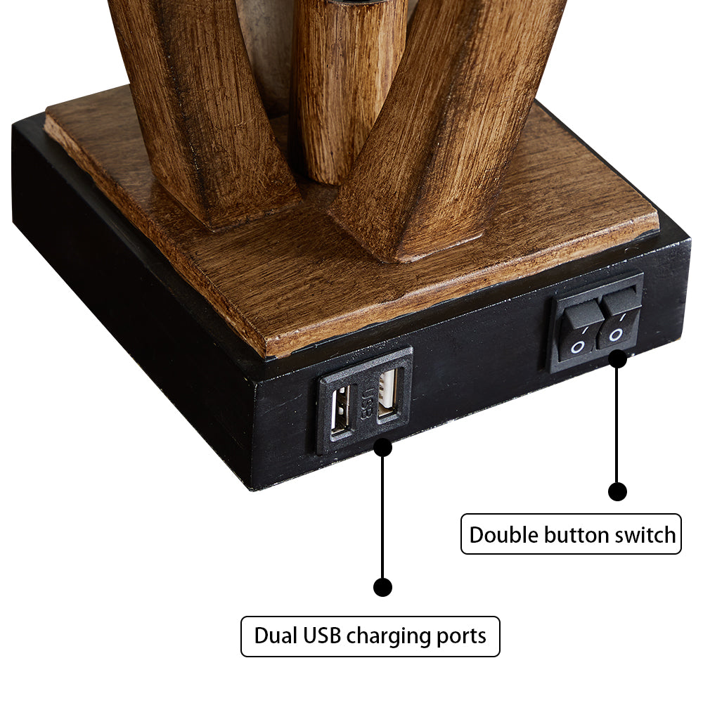 26 "wood grain table lamp with night light and dual USB ports (set of 2)