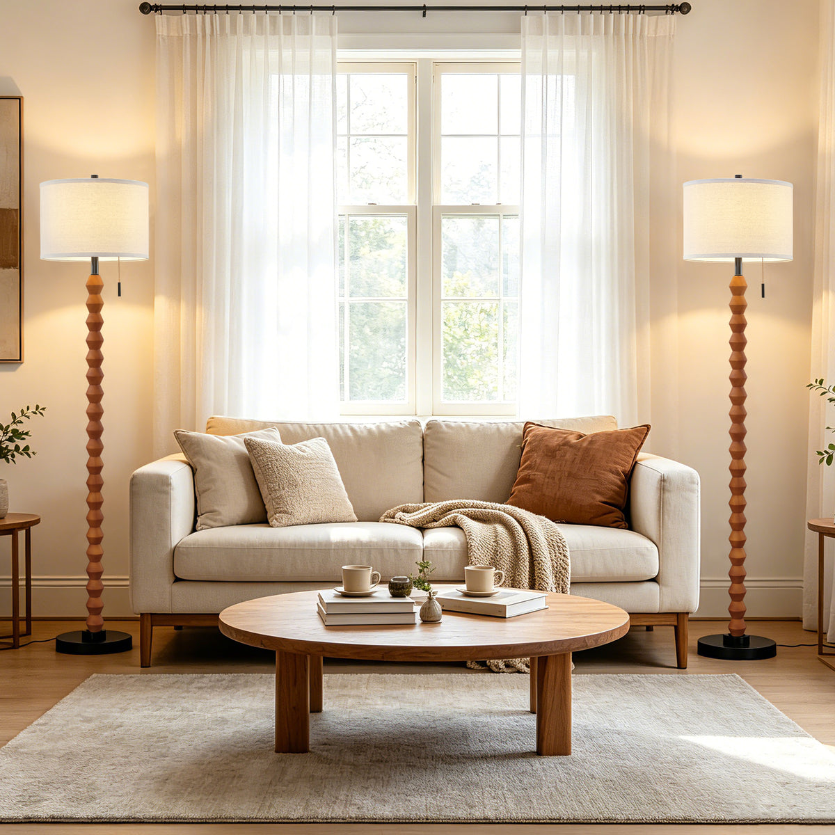 RORIA 65" Solid Wood Floor Lamp, With a Pull Chain Switch,Modern-Style Standing Lamp, for Living Room, Bedrooms, and Offices.