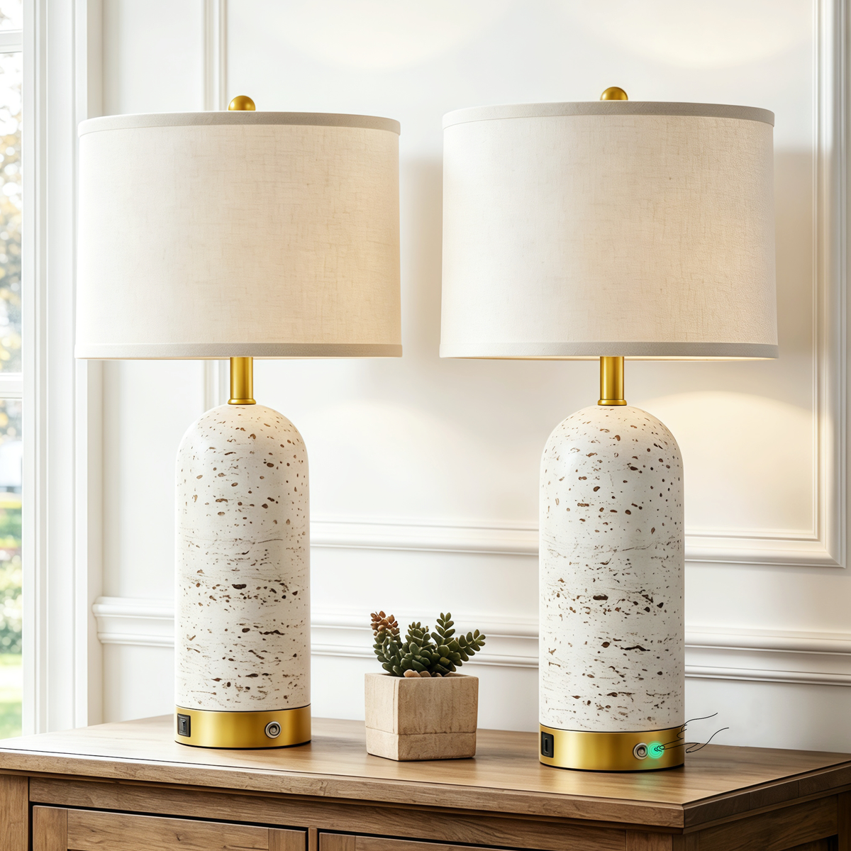 RORIA Modern Table Lamps Set of 2, 25"Touch Control Bedside Lamps with Linen Shades and Resin Bases, Featuring 3-Level Dimming,for Bedrooms, Living Room, and Offices (Bulbs Included)