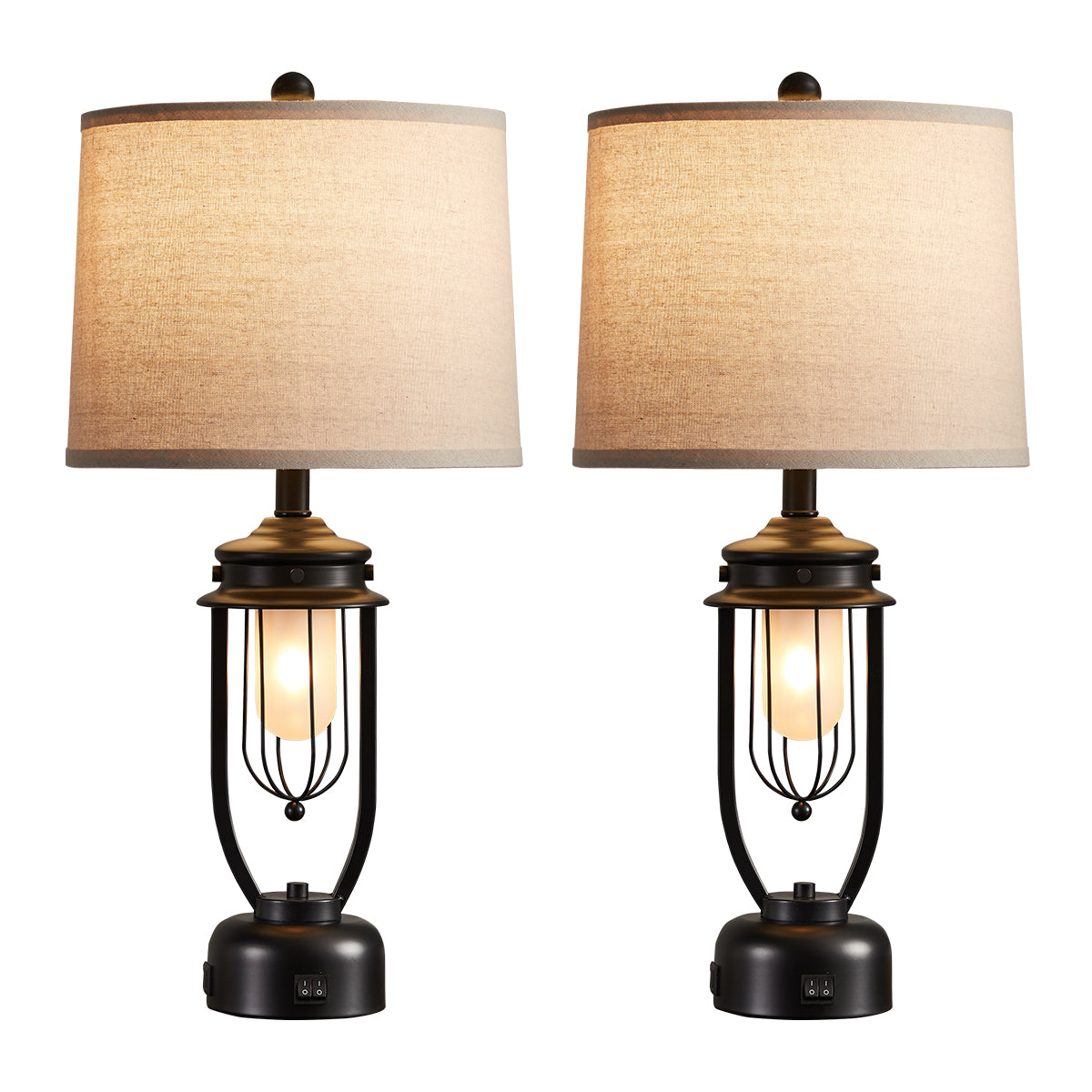 27” FarmhouseTable Lamp Set With Night Light And USB Ports (Set of 2)