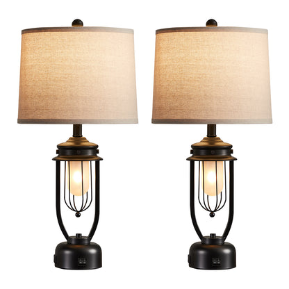 27” FarmhouseTable Lamp Set With Night Light And USB Ports (Set of 2)