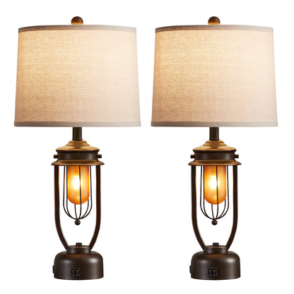 27” Table Lamp Set With Night Light And USB Ports (Set of 2)