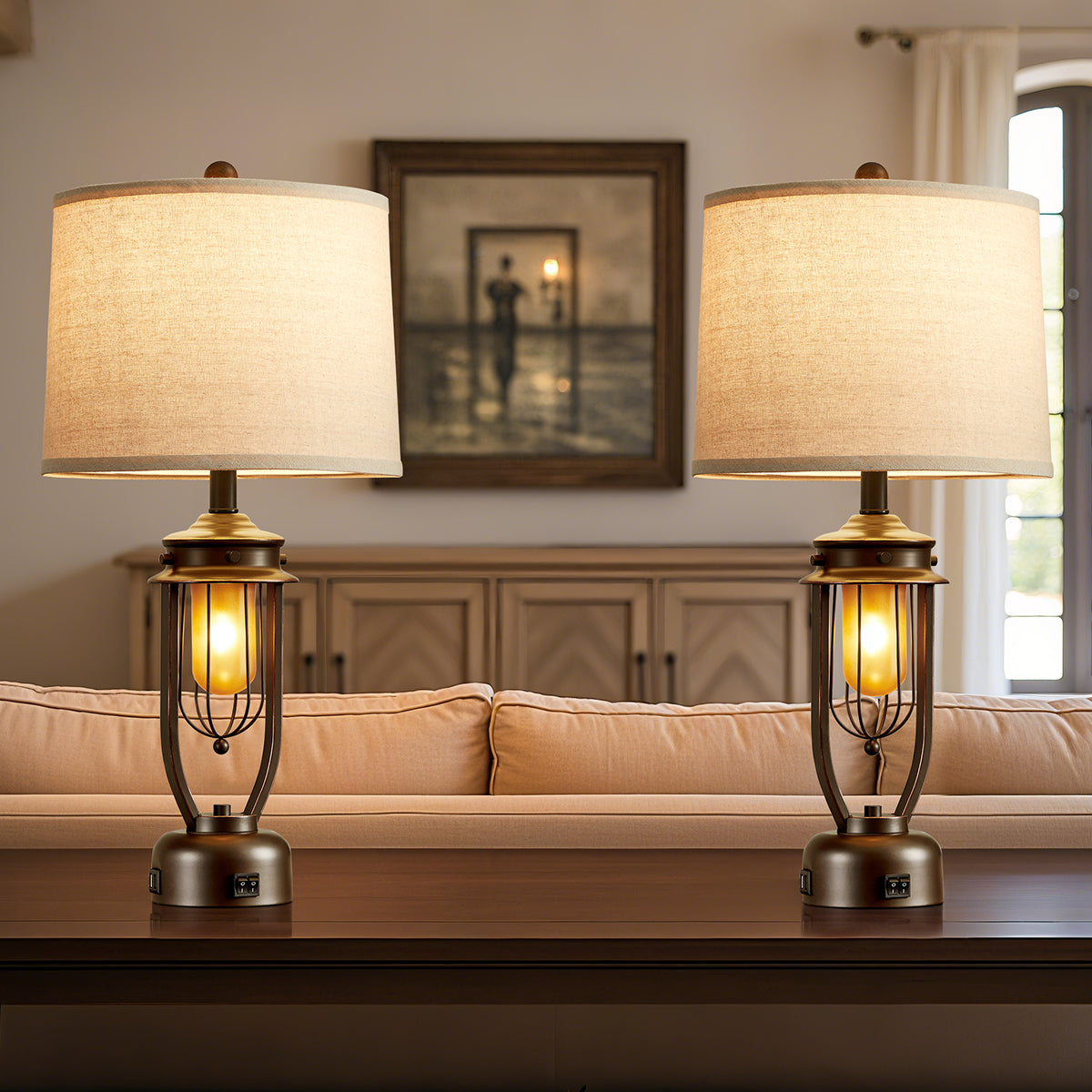 27” Table Lamp Set With Night Light And USB Ports (Set of 2)