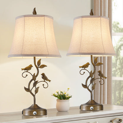 26" Farmhouse Tree Branch Table Lamp set with Touch 3-Way Dimming & Dual USB(set of 2)