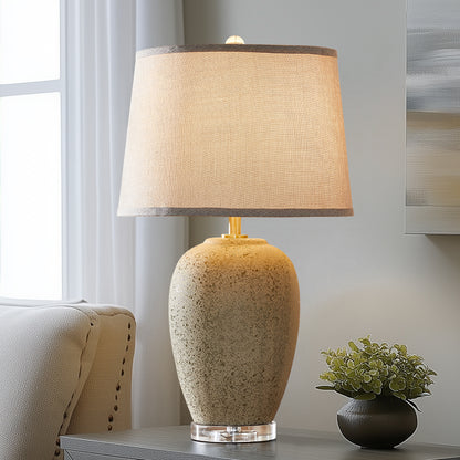 24" Rustic Retro Ceramic Table Lamp with Crystal Base, Includes Free E26 LED Bulb - Farmhouse Bedroom & Living Room Lighting