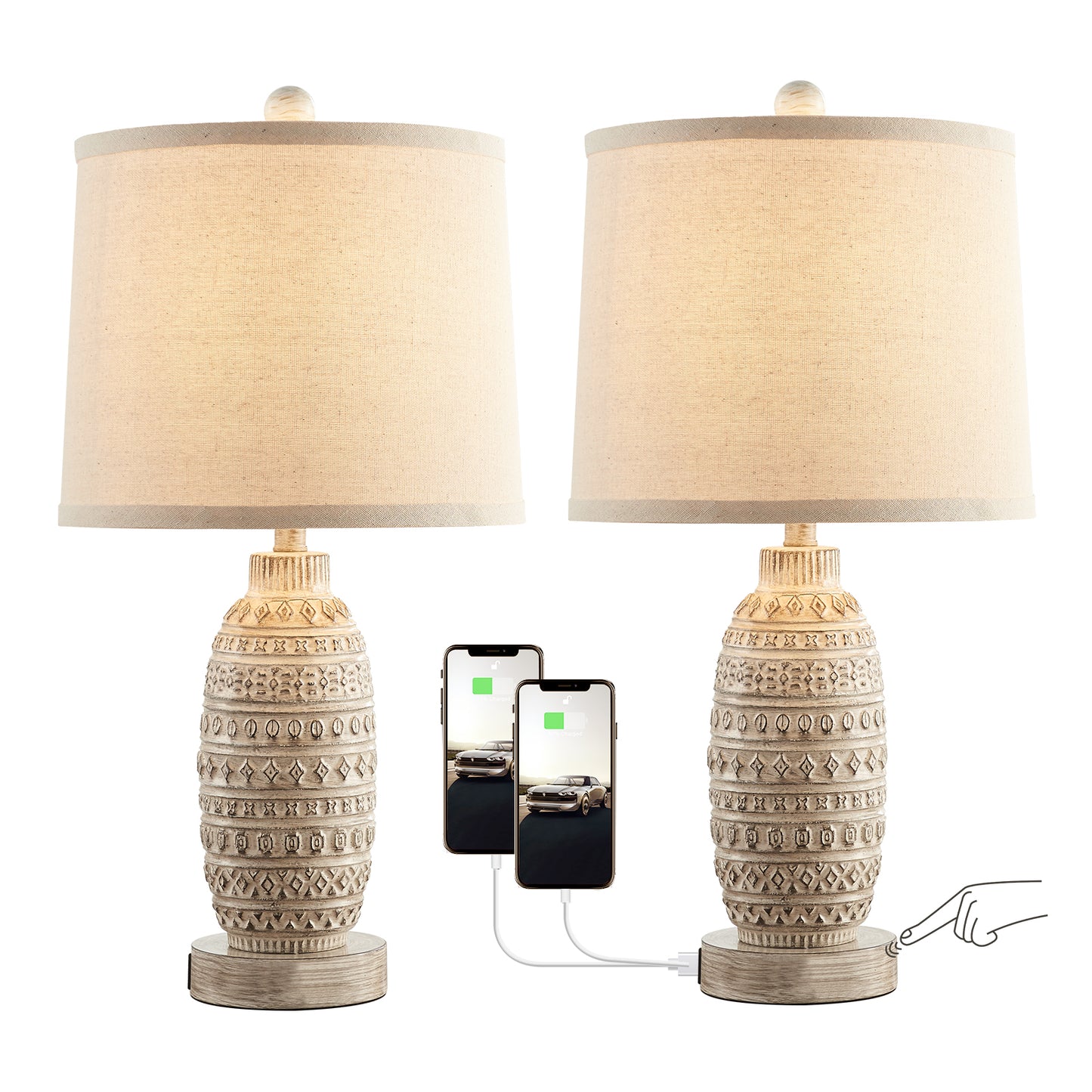 Ceramic Table Lamp Set (Set of 2) w. USB Ports