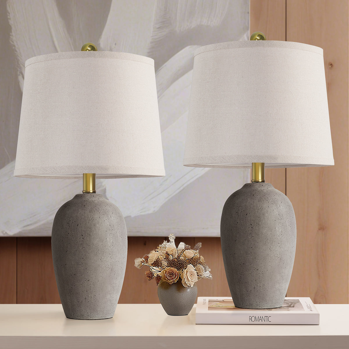 JUJUYUYOP 21"Ceramic Table Lamps Set of 2,for Living Room and Bedrooms, Modern Bedside Nightstand Lamps (Bulbs Included)