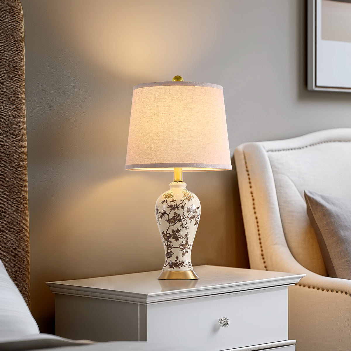 JUJUYUYOP 24"Classic Chinese-Style Ceramic Table Lamps Set of 2, Suitable for Bedside Tables, Living Rooms, and Entryways (Bulb Included)