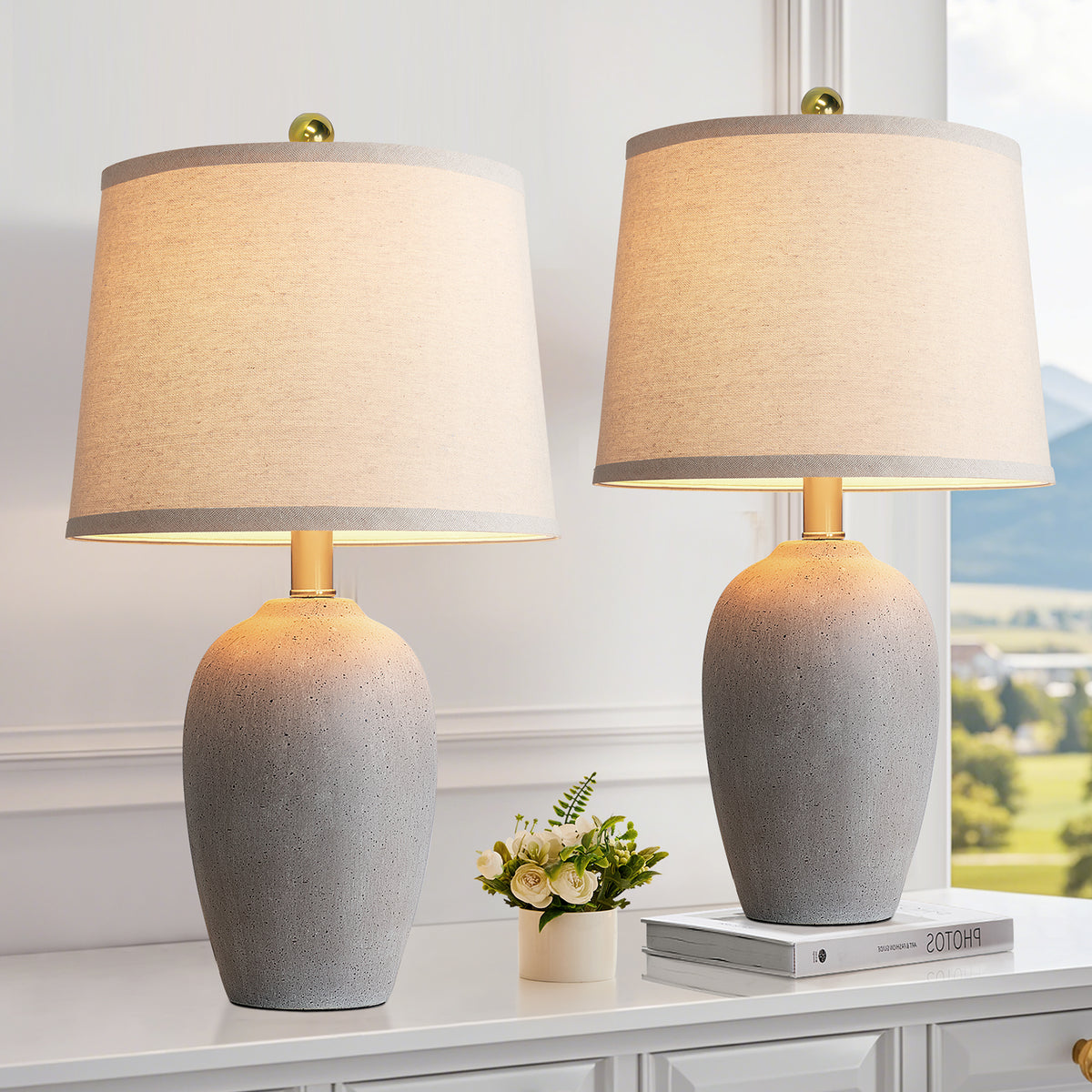 JUJUYUYOP 21"Ceramic Table Lamps Set of 2,for Living Room and Bedrooms, Modern Bedside Nightstand Lamps (Bulbs Included)