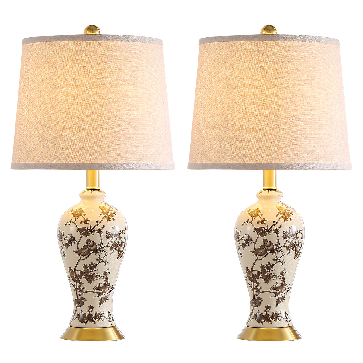 JUJUYUYOP 24"Classic Chinese-Style Ceramic Table Lamps Set of 2, Suitable for Bedside Tables, Living Rooms, and Entryways (Bulb Included)
