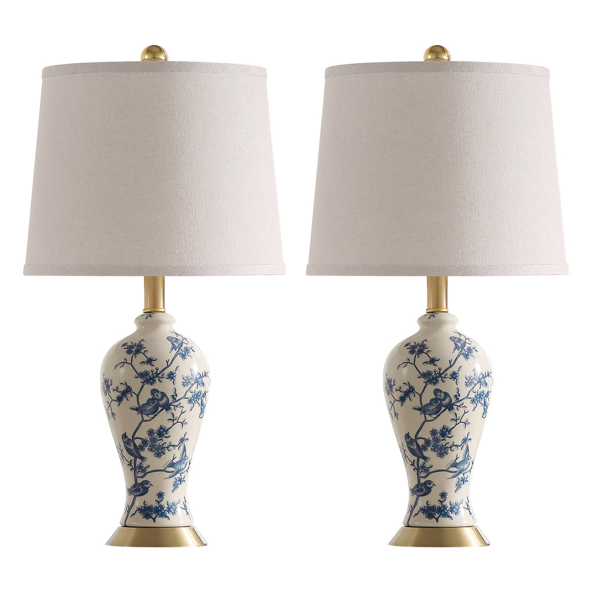 JUJUYUYOP 24"Traditional Chinese Blue-and-White Porcelain Table Lamps Set of 2, Suitable for Bedside Tables, Living Rooms, and Entryways (Bulb Included)
