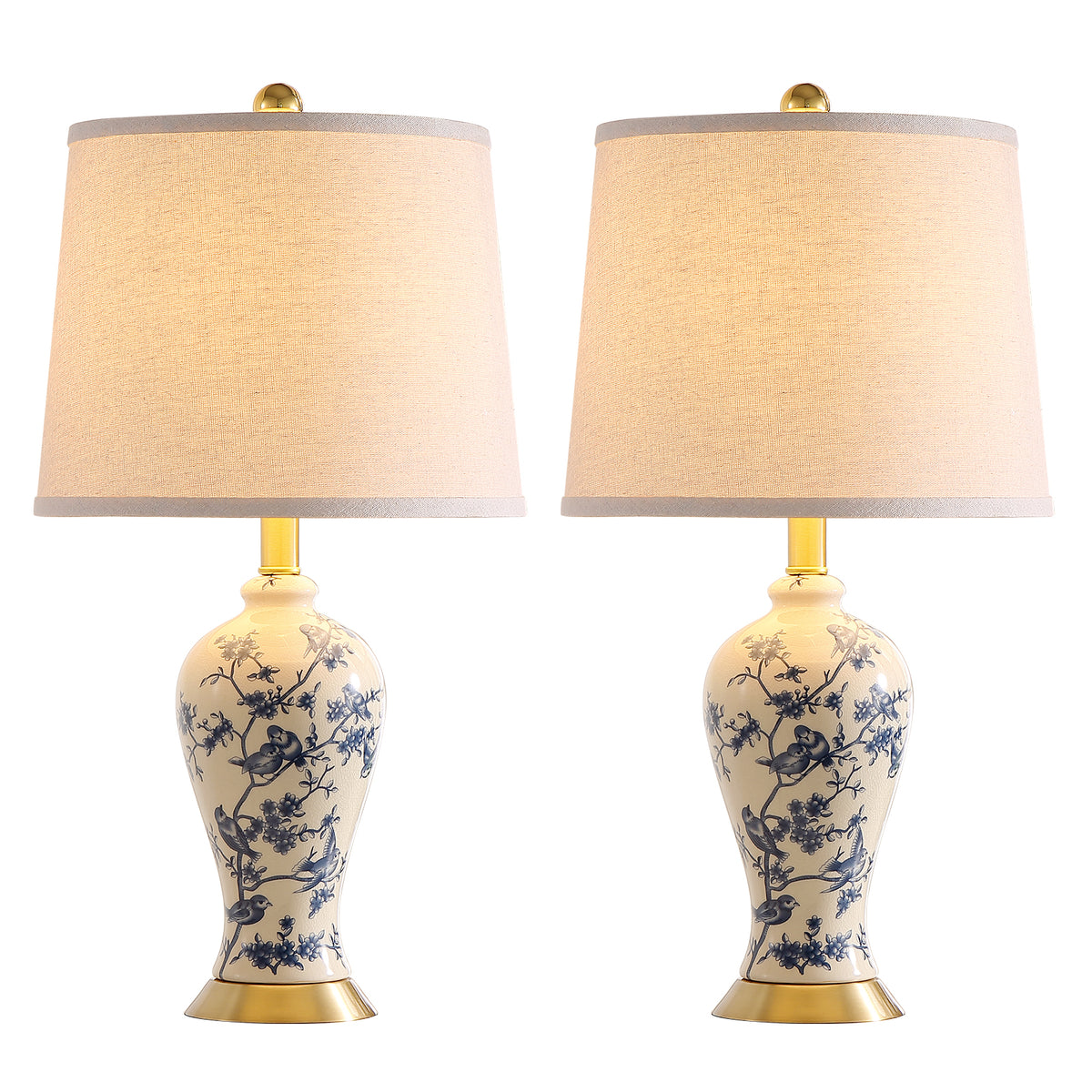 JUJUYUYOP 24"Traditional Chinese Blue-and-White Porcelain Table Lamps Set of 2, Suitable for Bedside Tables, Living Rooms, and Entryways (Bulb Included)