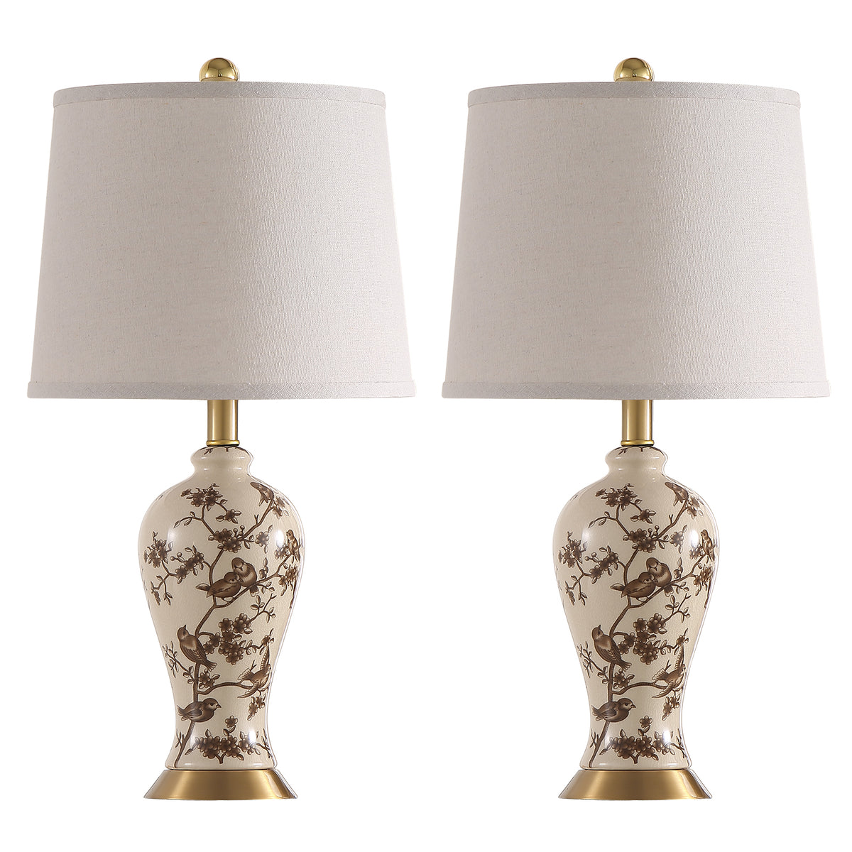 JUJUYUYOP 24"Classic Chinese-Style Ceramic Table Lamps Set of 2, Suitable for Bedside Tables, Living Rooms, and Entryways (Bulb Included)
