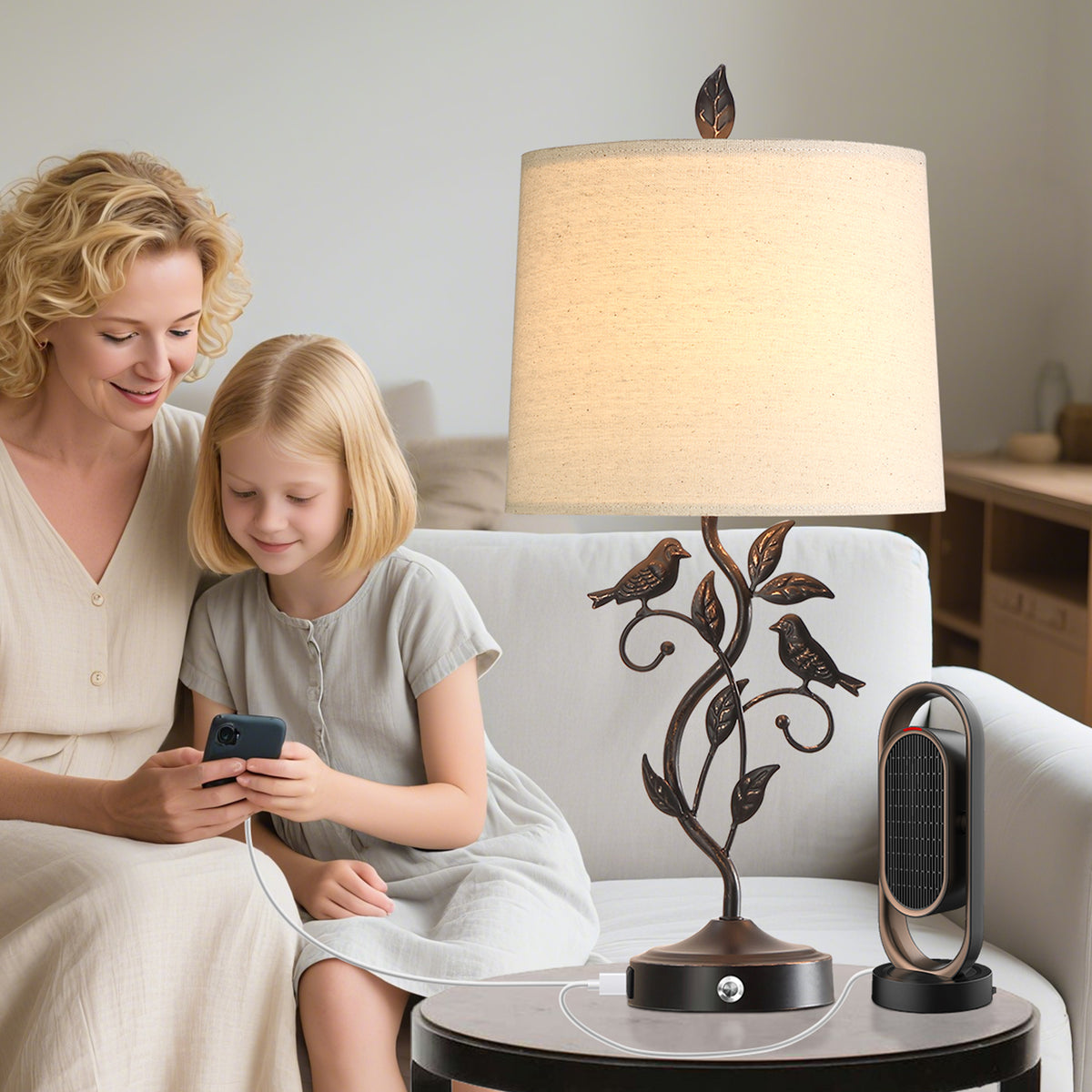 JUJUYUYOP 27"Three-Level Dimmable Touch-Control Table Lamps Set of 2, Features two USB charging ports，Rustic Farmhouse Style， for Living Room and Bedrooms