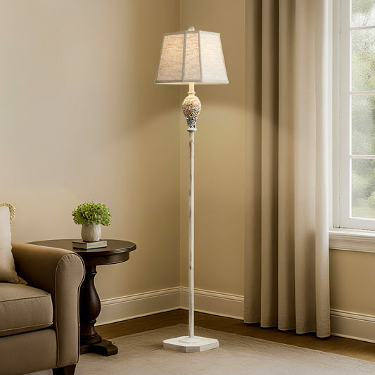 RORIA 65" Living Room Floor Lamp, Openwork Resin Vintage Farmhouse Standing Lamp,with a Night Light Feature,with Octagonal Linen Shade, for Bedrooms and Offices