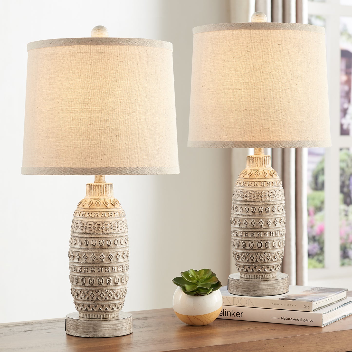 Ceramic Table Lamp Set (Set of 2) w. USB Ports