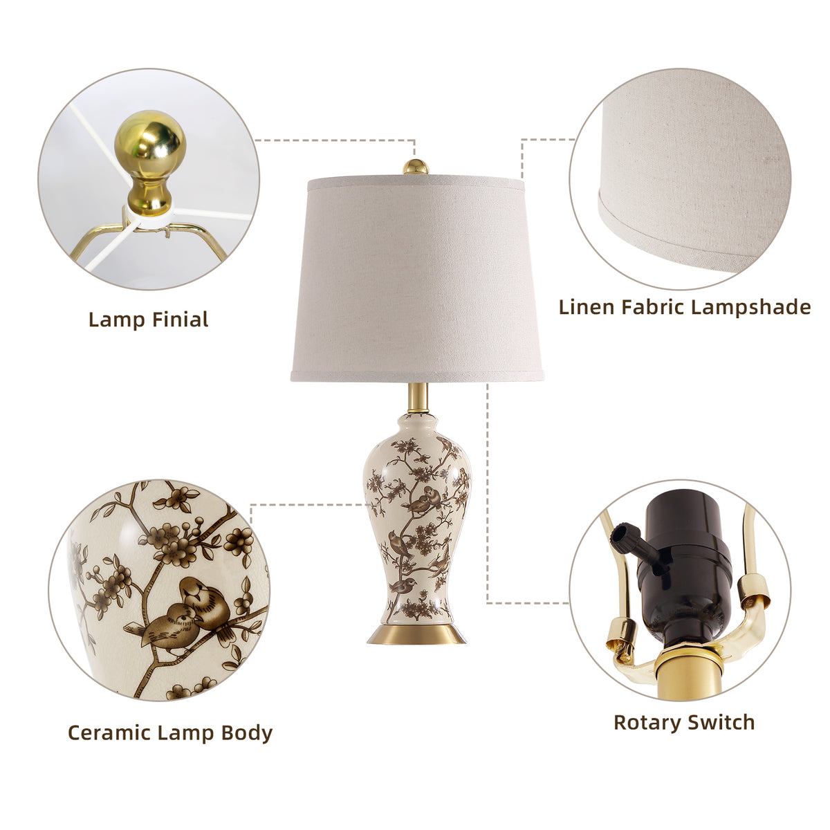 JUJUYUYOP 24"Classic Chinese-Style Ceramic Table Lamps Set of 2, Suitable for Bedside Tables, Living Rooms, and Entryways (Bulb Included)