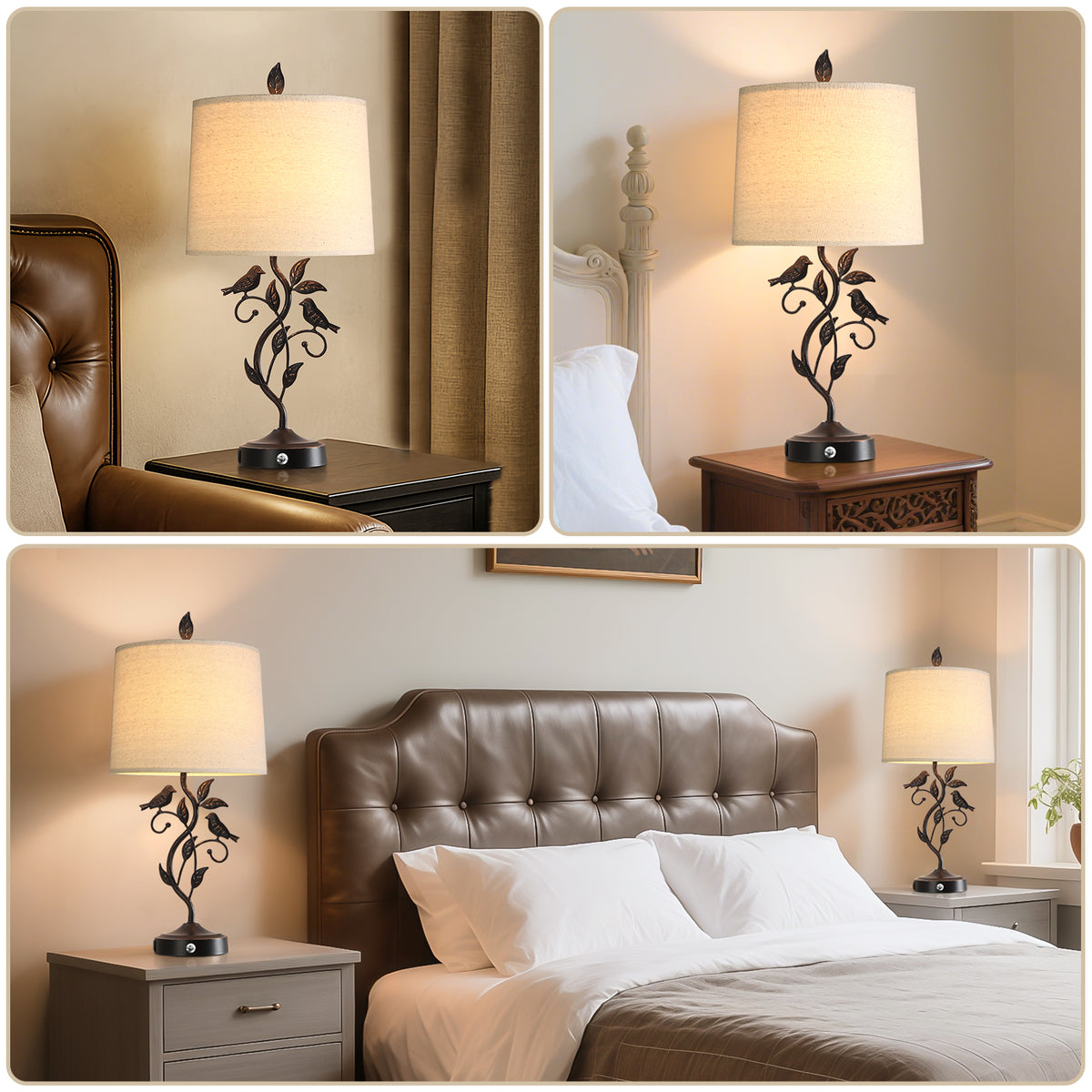 JUJUYUYOP 27"Three-Level Dimmable Touch-Control Table Lamps Set of 2, Features two USB charging ports，Rustic Farmhouse Style， for Living Room and Bedrooms