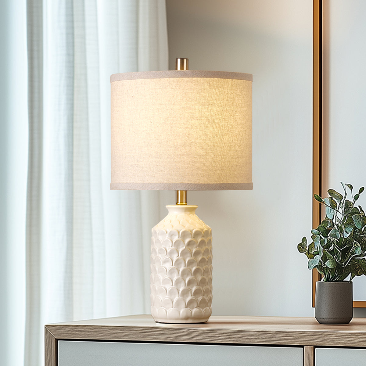 RORIA 21” Ceramic Table Lamps Set of 2,Modern White Bedside Lamps,for the Living Room or Bedroom Nightstands (Bulbs Included)