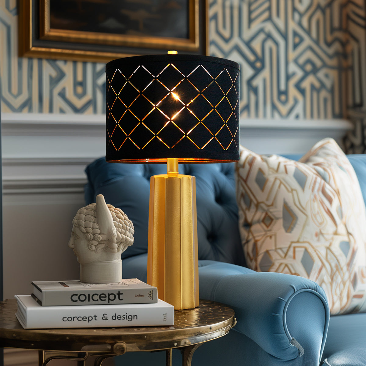 RORIA 24"Modern Table Lamps Set of 2, Gold Rustic Bedside Lamp with Black Mesh Shade for Living Room, Bedroom, Nightstand, Coffee Table (Includes 2 Bulbs)
