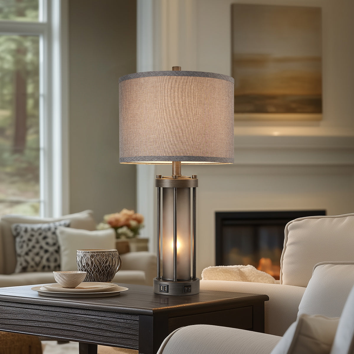 RORIA 25"Retro Table Lamps Set of 2, Farmhouse Style Bedside Lamps, Featuring USB-A&C Charging Ports and a Night Light Function, for Bedrooms, Living Room, and Offices (includes 2 bulbs).