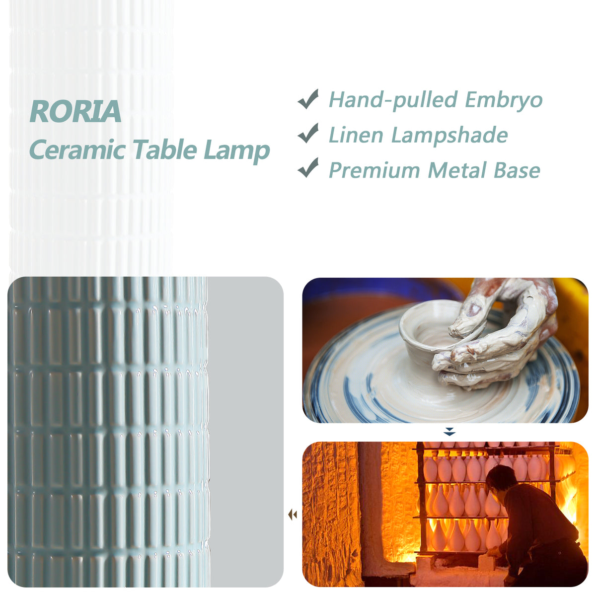 RORIA 23" Light Blue Table Lamps Set of 2, Modern Ceramic Bedside Lamps,with Round Linen Shades, for Bedrooms, Living Room, and Offices.