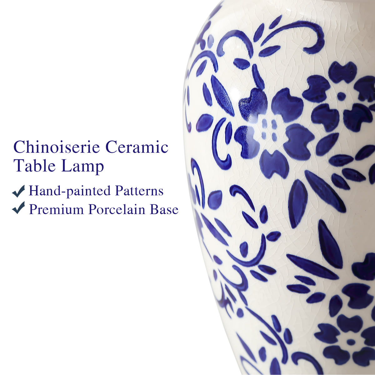 RORIA 22" Classic Blue and White Porcelain Table Lamps Set of 2, Rustic Farmhouse-Style Bedside Lamp, for Living Room or Bedroom Nightstand