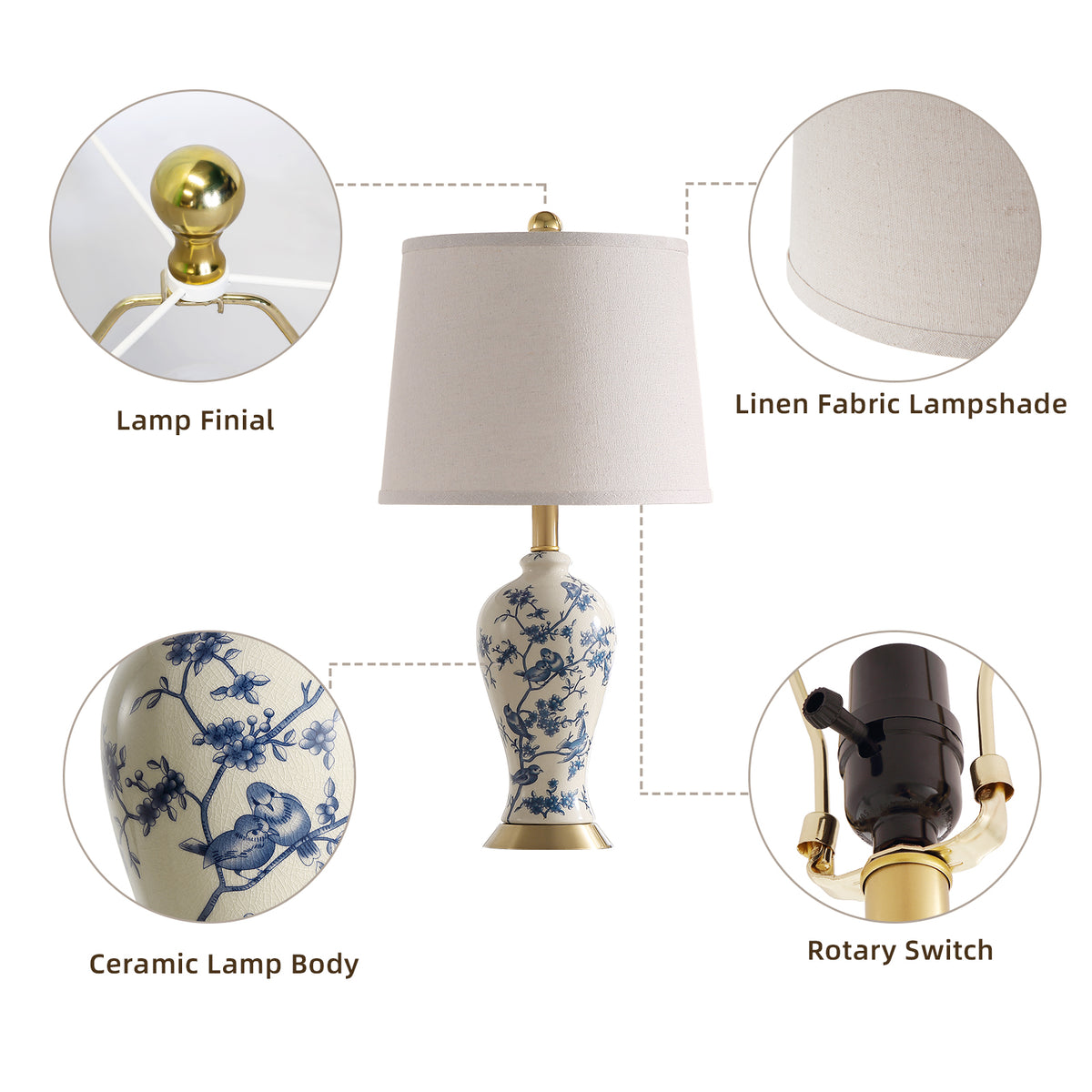 JUJUYUYOP 24"Traditional Chinese Blue-and-White Porcelain Table Lamps Set of 2, Suitable for Bedside Tables, Living Rooms, and Entryways (Bulb Included)