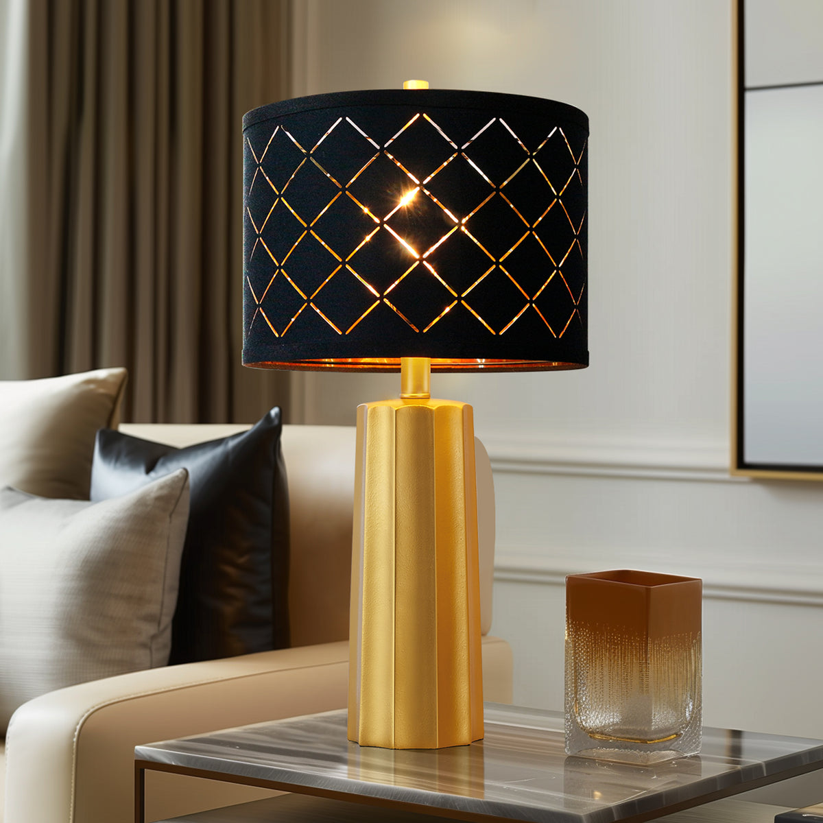 RORIA 24"Modern Table Lamps Set of 2, Gold Rustic Bedside Lamp with Black Mesh Shade for Living Room, Bedroom, Nightstand, Coffee Table (Includes 2 Bulbs)