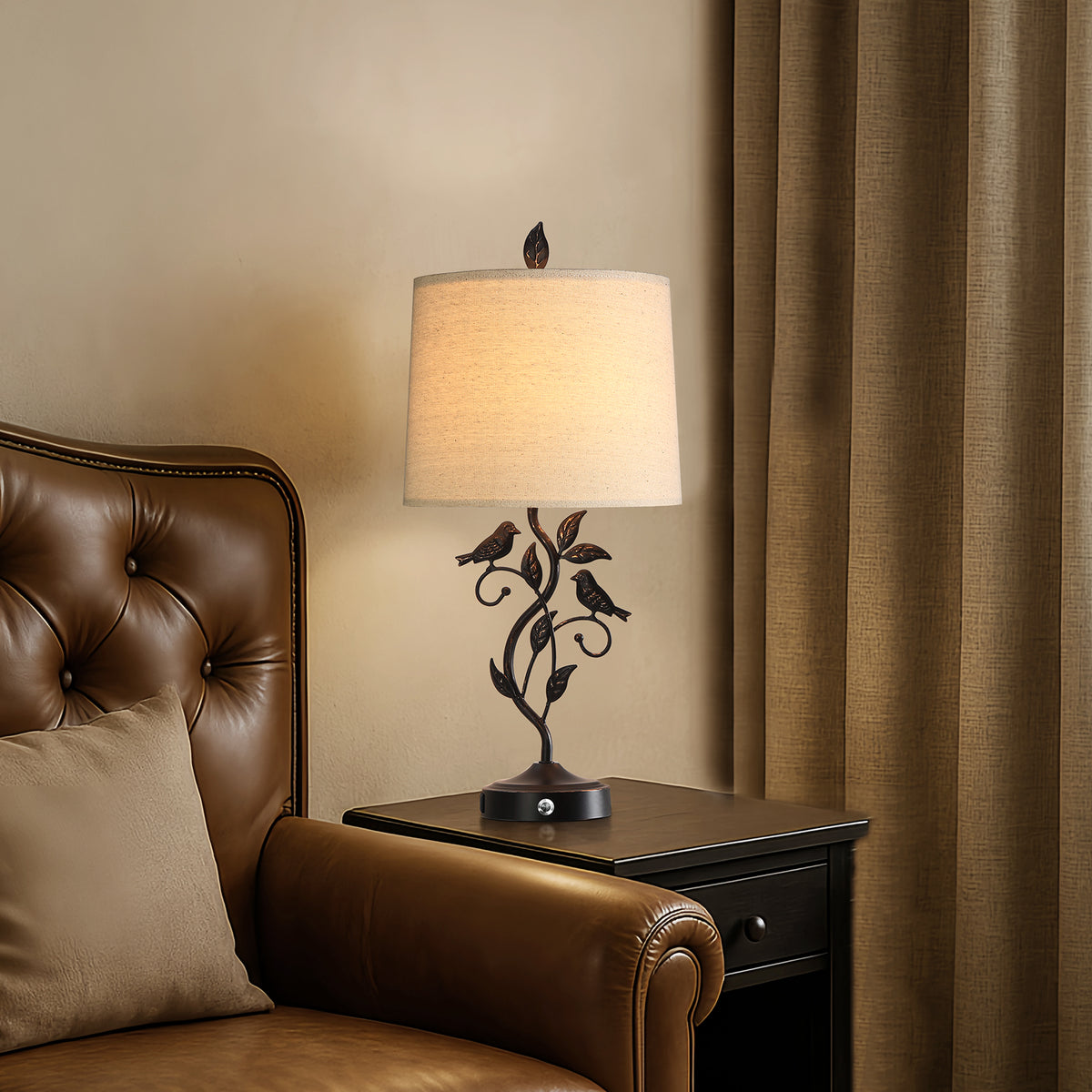 JUJUYUYOP 27"Three-Level Dimmable Touch-Control Table Lamps Set of 2, Features two USB charging ports，Rustic Farmhouse Style， for Living Room and Bedrooms
