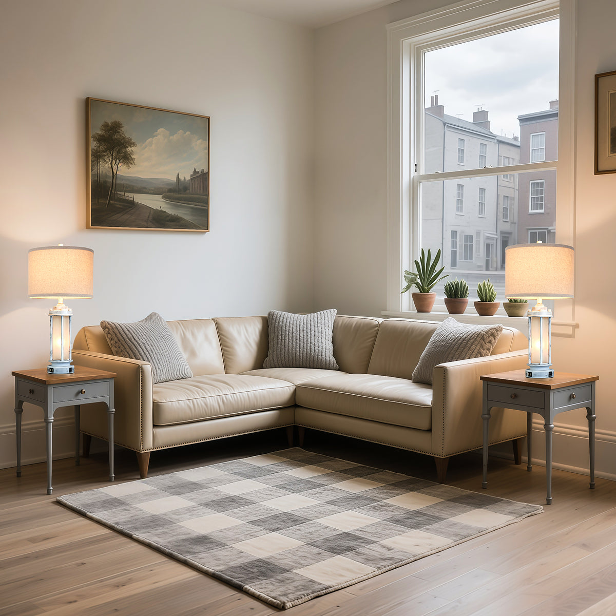 JUJUYUYOP 25"Modern Farmhouse-Style Living Room Table Lamps Set of 2, with Dual USB Charging Ports and Night Light, Ideal for Bedroom Nightstands and Entryways (Bulbs Included)