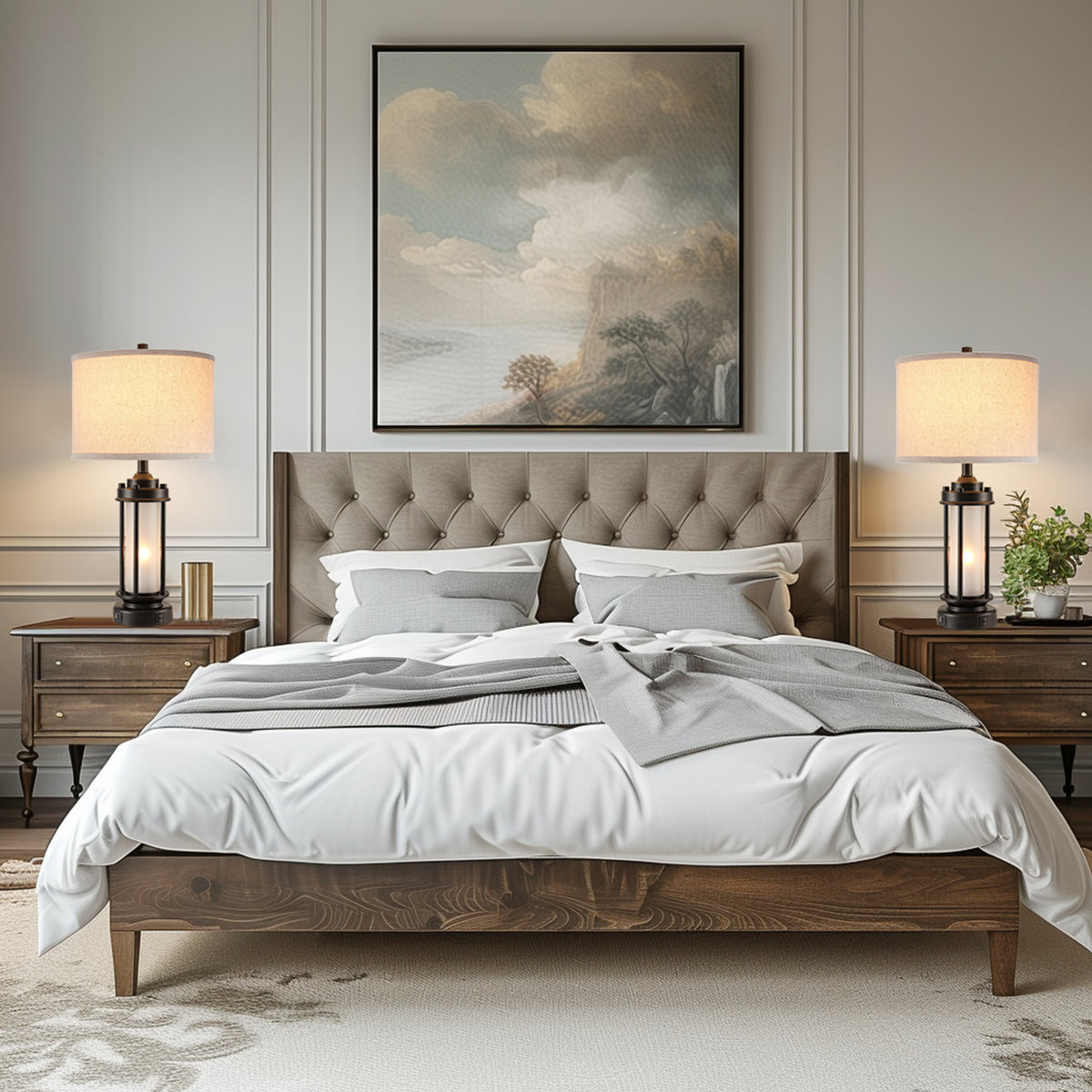 JUJUYUYOP 25" Rustic Living Room Farmhouse Table Lamp Set of 2, Featuring Dual Usb Charging Ports and Night Light Function, Ideal for Living Rooms or Bedside Tables in Bedrooms (Bulb Included)