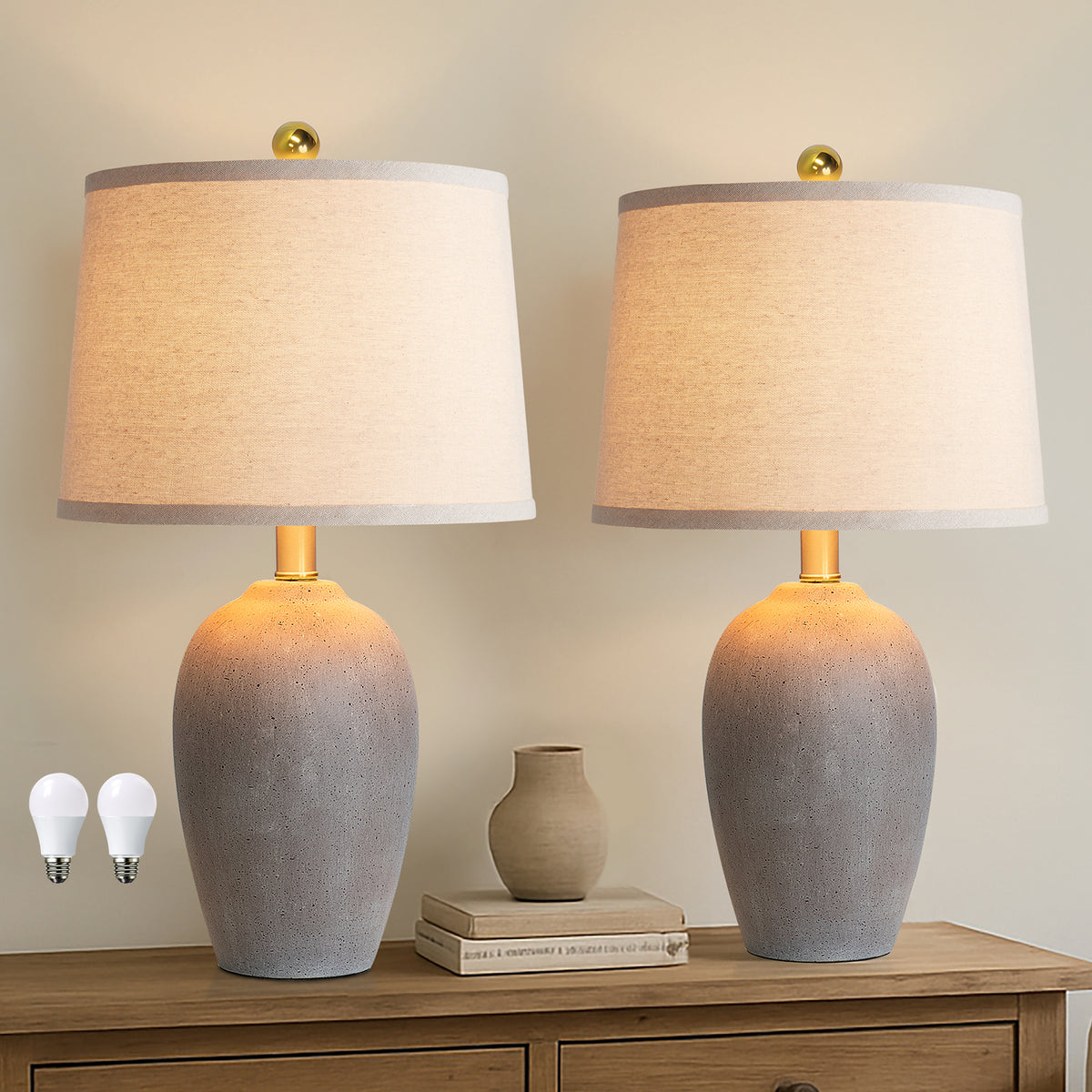 JUJUYUYOP 21"Ceramic Table Lamps Set of 2,for Living Room and Bedrooms, Modern Bedside Nightstand Lamps (Bulbs Included)
