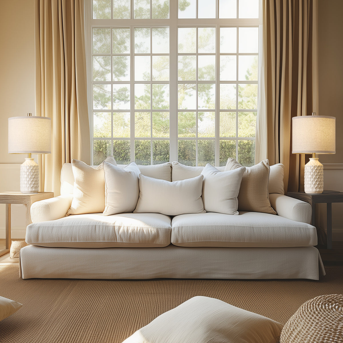 RORIA 21” Ceramic Table Lamps Set of 2,Modern White Bedside Lamps,for the Living Room or Bedroom Nightstands (Bulbs Included)