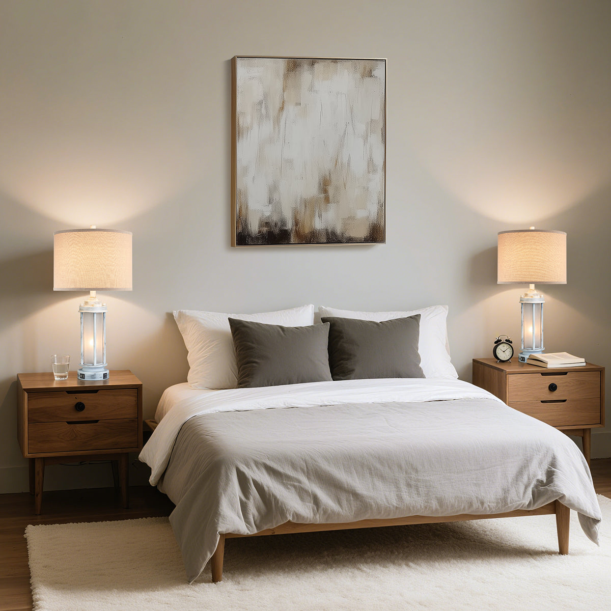 JUJUYUYOP 25"Modern Farmhouse-Style Living Room Table Lamps Set of 2, with Dual USB Charging Ports and Night Light, Ideal for Bedroom Nightstands and Entryways (Bulbs Included)